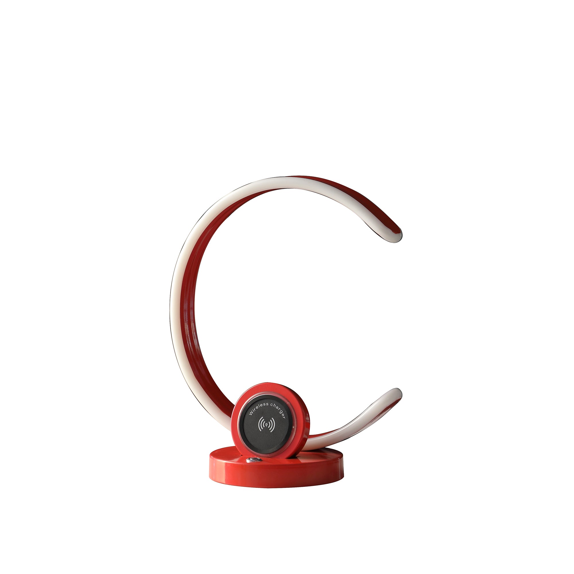 13.25" In Modern C Shape Led W/ Usb/wireless Charger Port And Touch Dimmer Bright Red Table Lamp-zoom-1