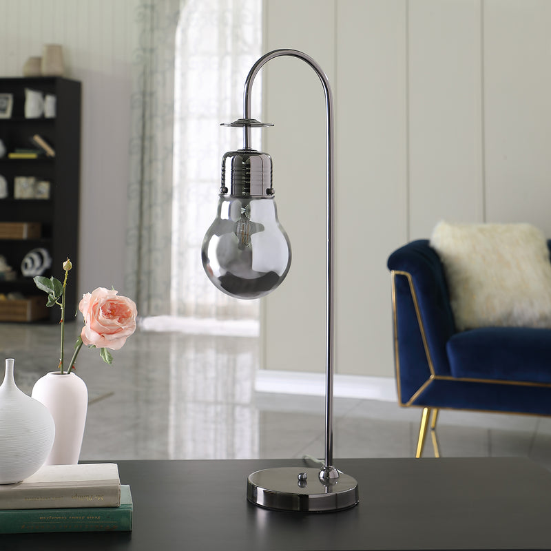 29" In Adan Edison Restorative Glass Led Downbridge Black Chrome Metal Table Lamp-zoom-