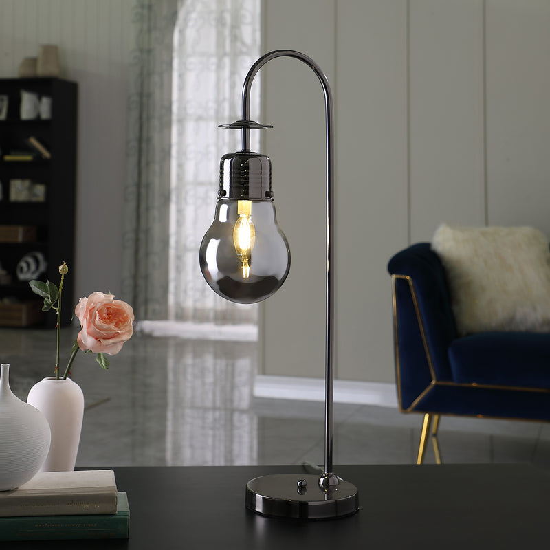 29" In Adan Edison Restorative Glass Led Downbridge Black Chrome Metal Table Lamp-zoom-