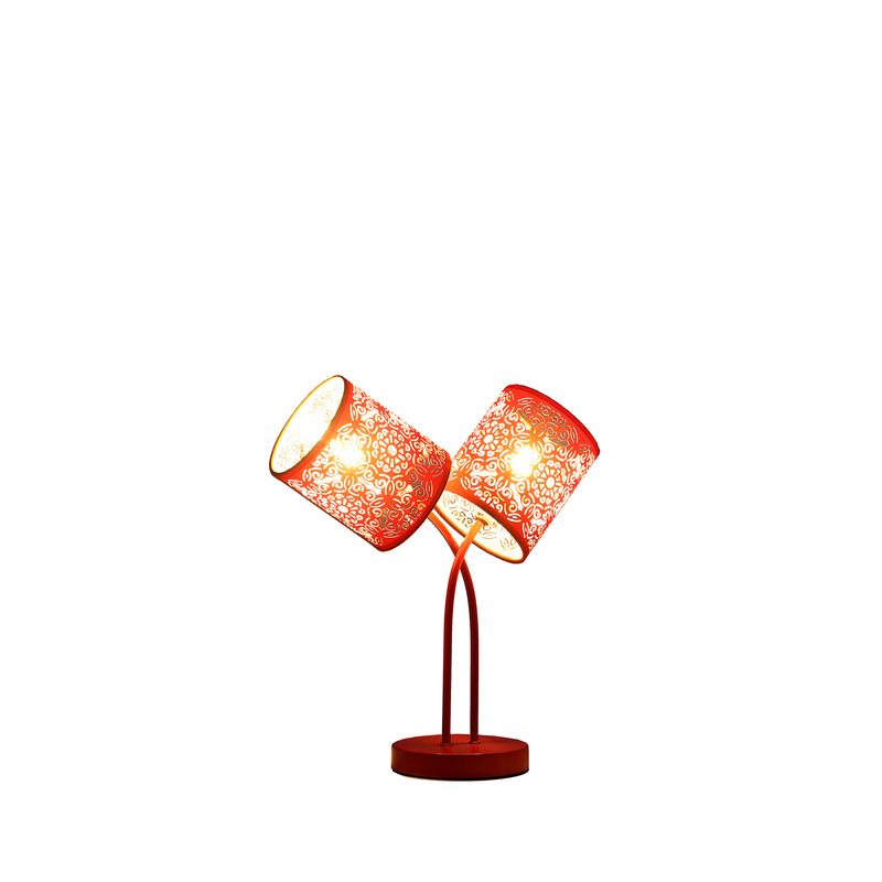 17" In Bohemian Paisley 2-light Cylinder Red Table Lamp-zoom-