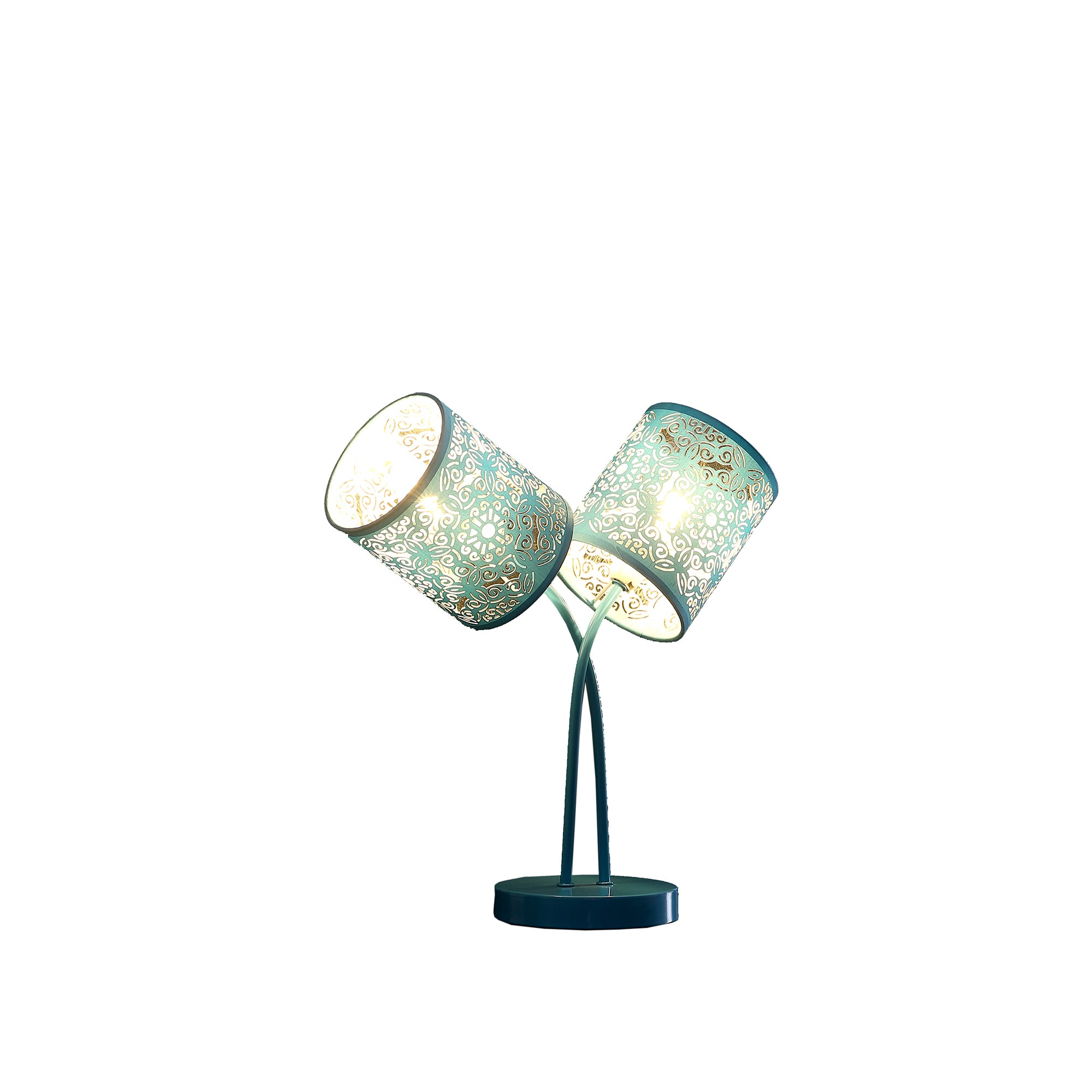 17" In Bohemian Paisley 2-light Cylinder Blue Teal Table Lamp