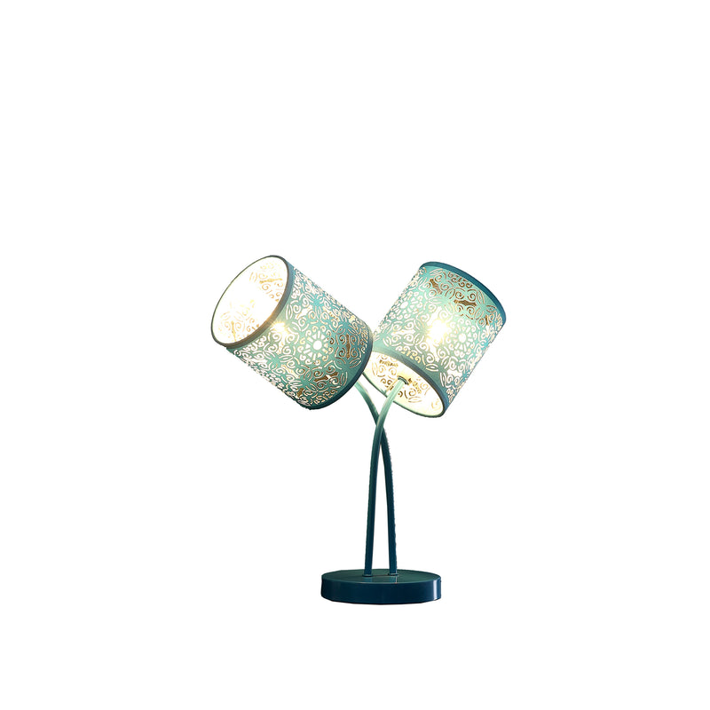 17" In Bohemian Paisley 2-light Cylinder Blue Teal Table Lamp-zoom-