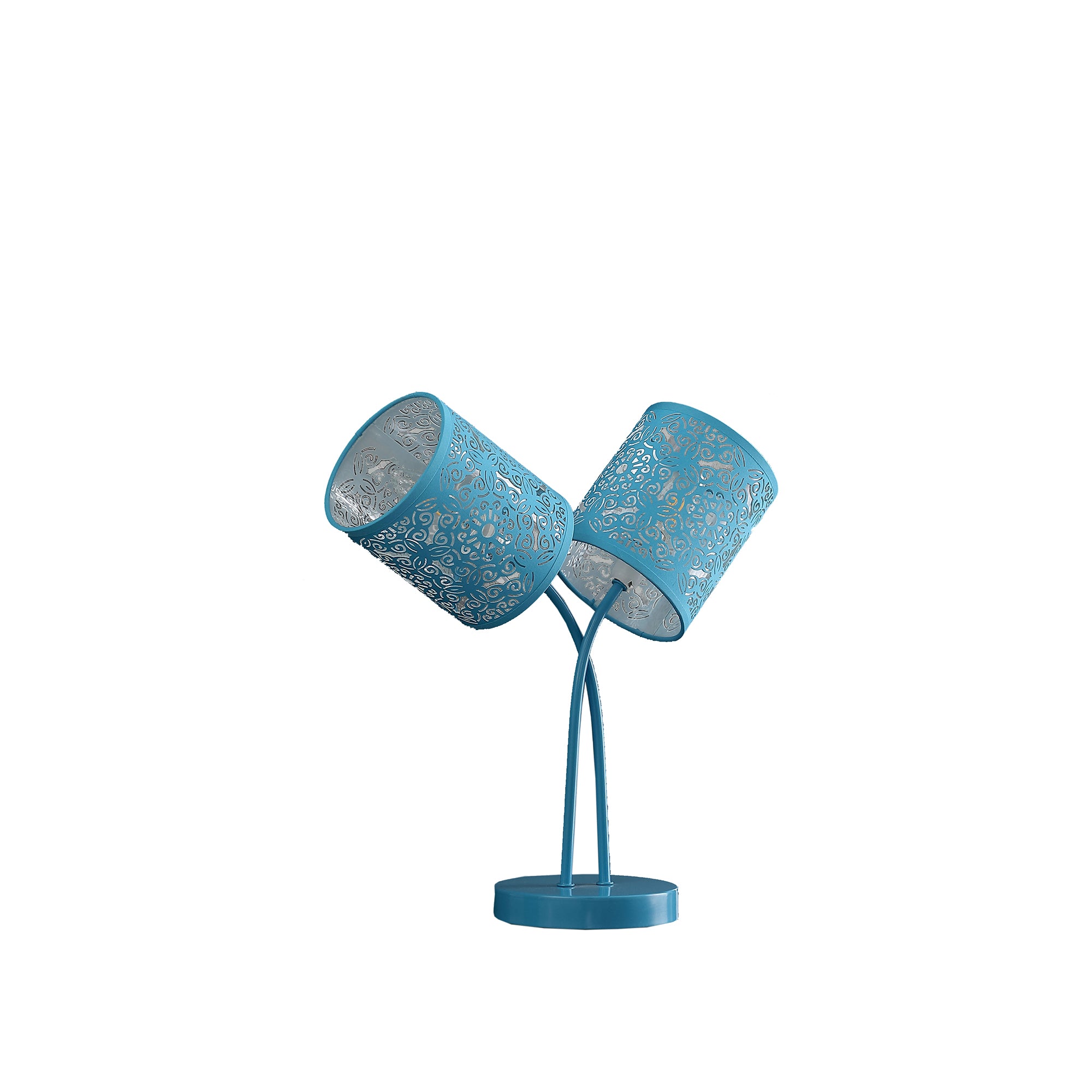 17" In Bohemian Paisley 2-light Cylinder Blue Teal Table Lamp-zoom-1