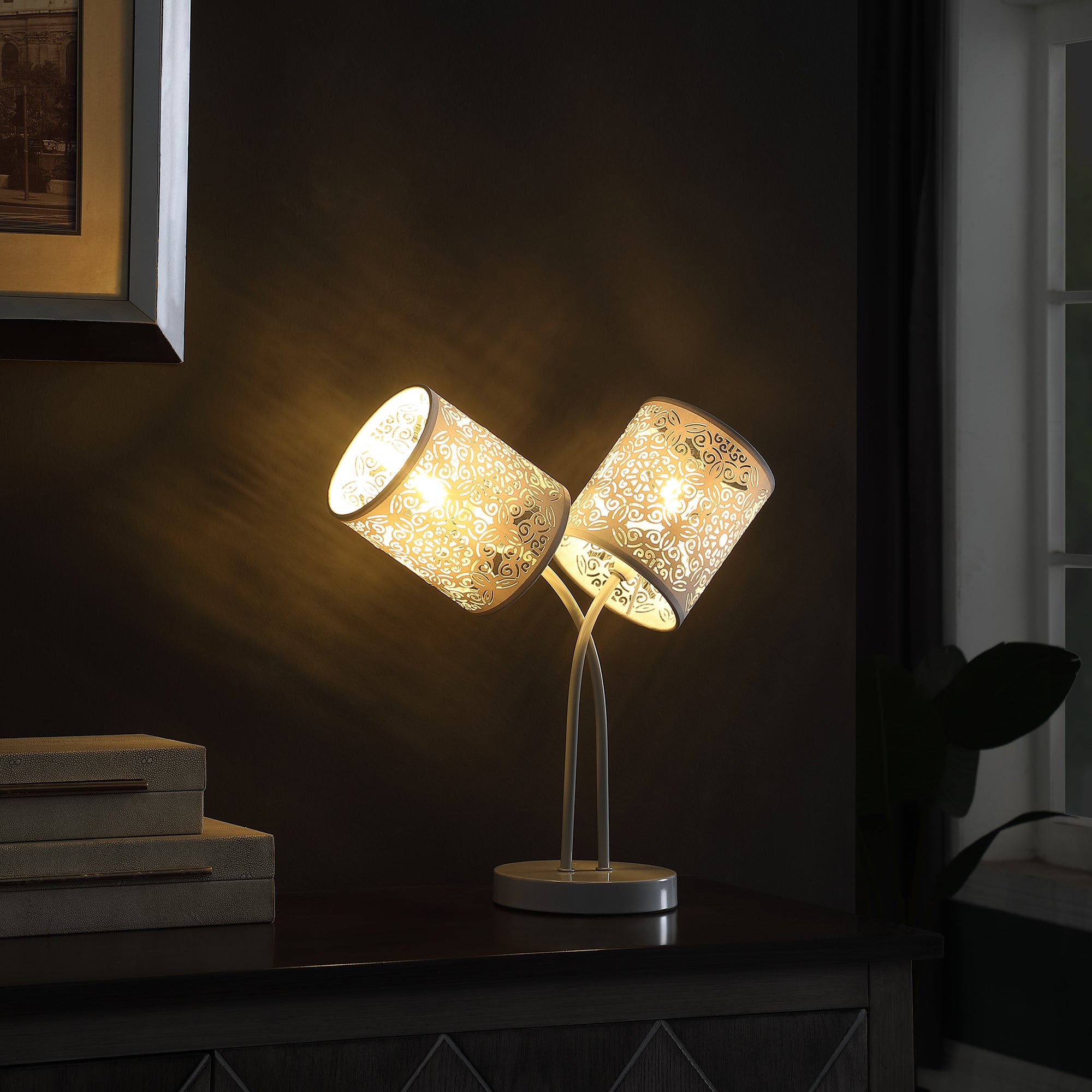 17" In Bohemian Paisley 2-light Cylinder Gray Table Lamp-zoom-4