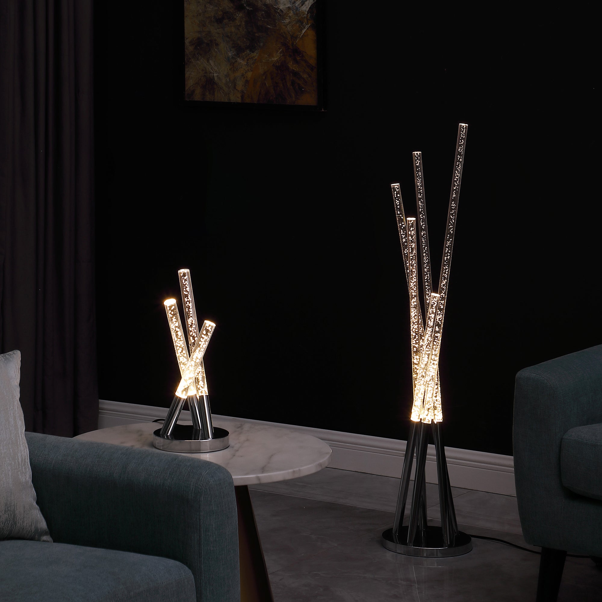 14.5" In Carina Modern 3 Acrylic Upright Leg Stix Led Silver Metal Table Lamp-zoom-7