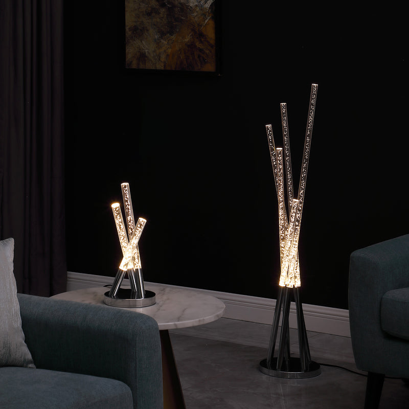14.5" In Carina Modern 3 Acrylic Upright Leg Stix Led Silver Metal Table Lamp-zoom-