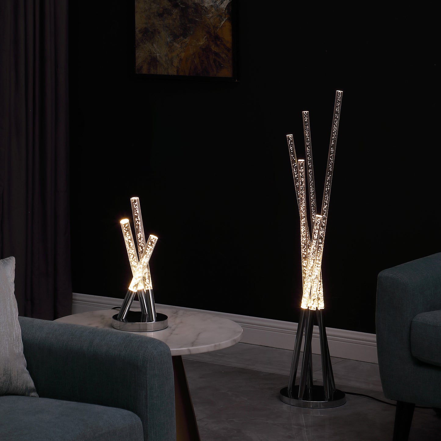 14.5" In Carina Modern 3 Acrylic Upright Leg Stix Led Silver Metal Table Lamp