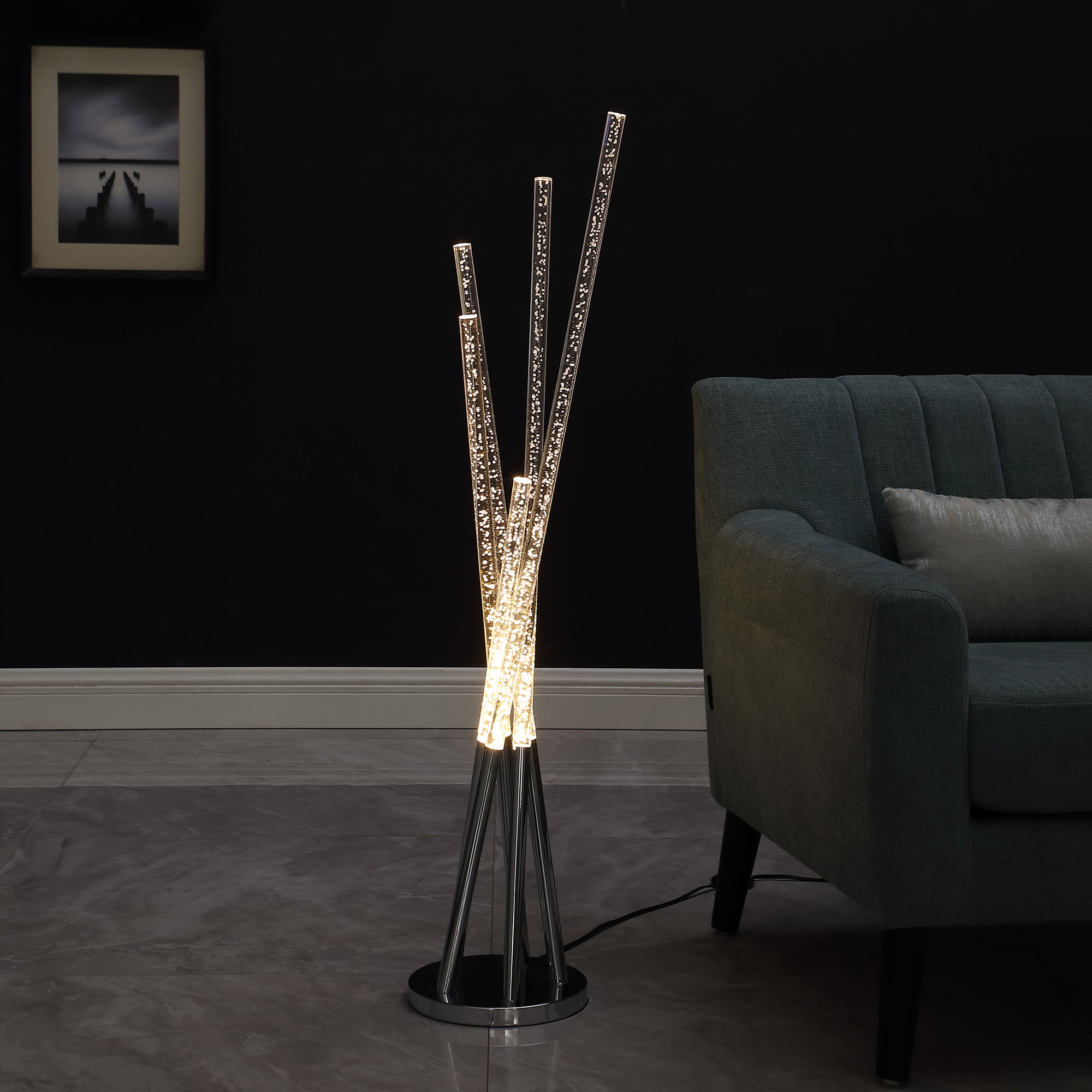 48.75" In Carina Modern 5 Acrylic Upright Legs Stix Led Silver Metal Floor Lamp-zoom-4