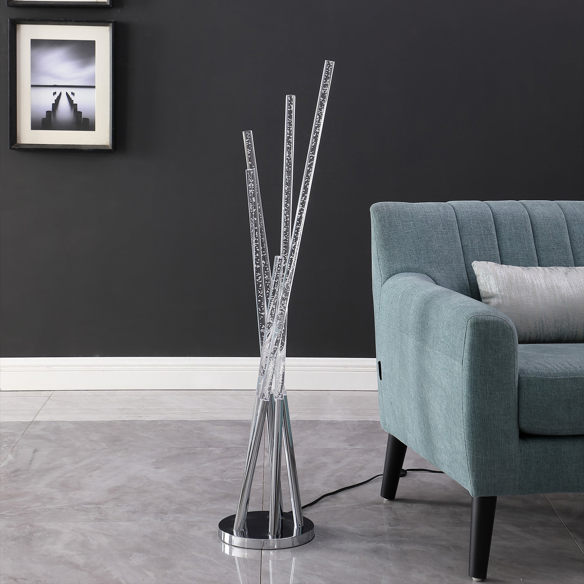 48.75" In Carina Modern 5 Acrylic Upright Legs Stix Led Silver Metal Floor Lamp-zoom-3
