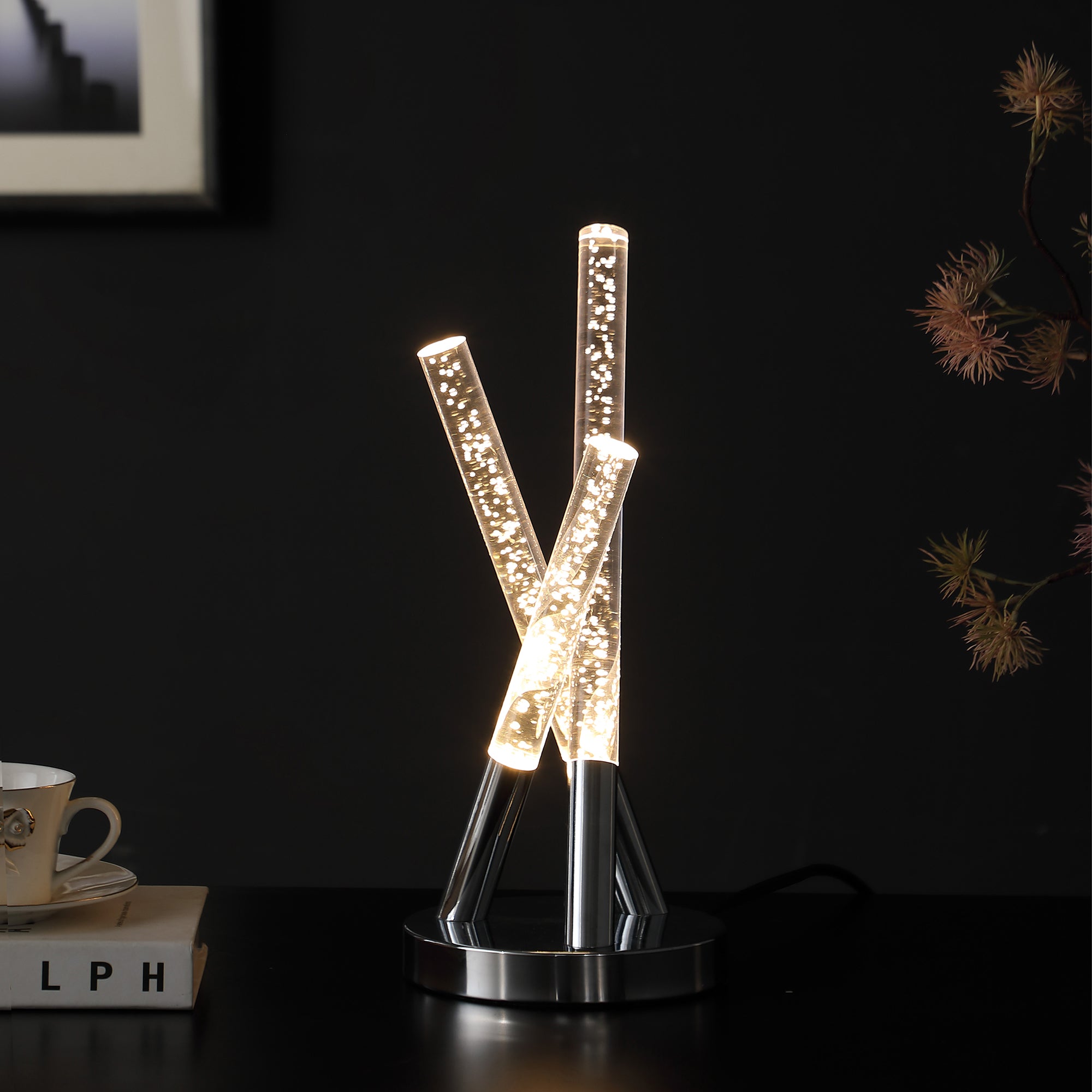 14.5" In Carina Modern 3 Acrylic Upright Leg Stix Led Silver Metal Table Lamp-zoom-5
