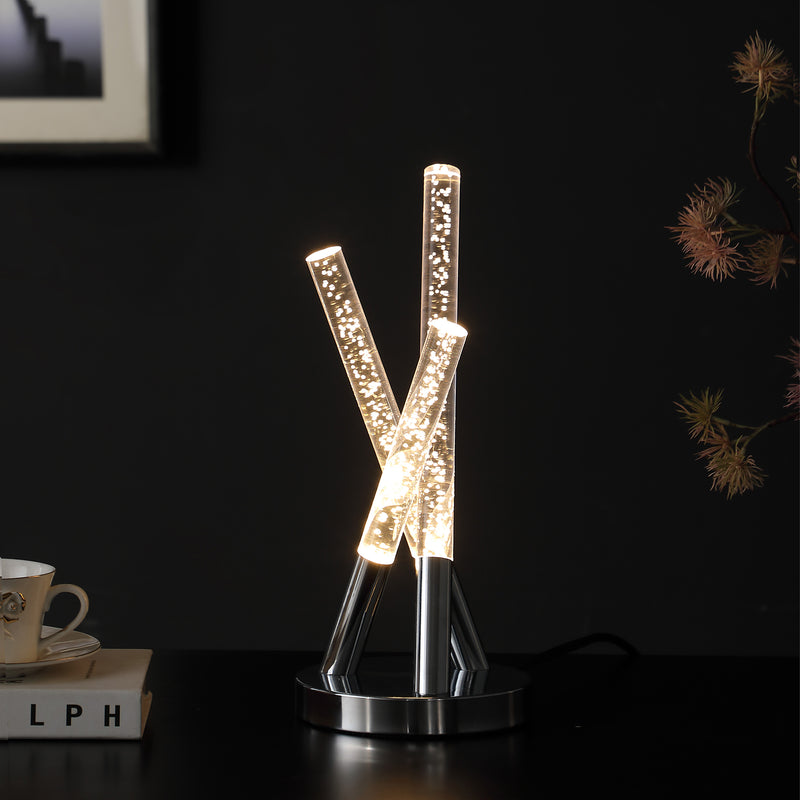 14.5" In Carina Modern 3 Acrylic Upright Leg Stix Led Silver Metal Table Lamp-zoom-