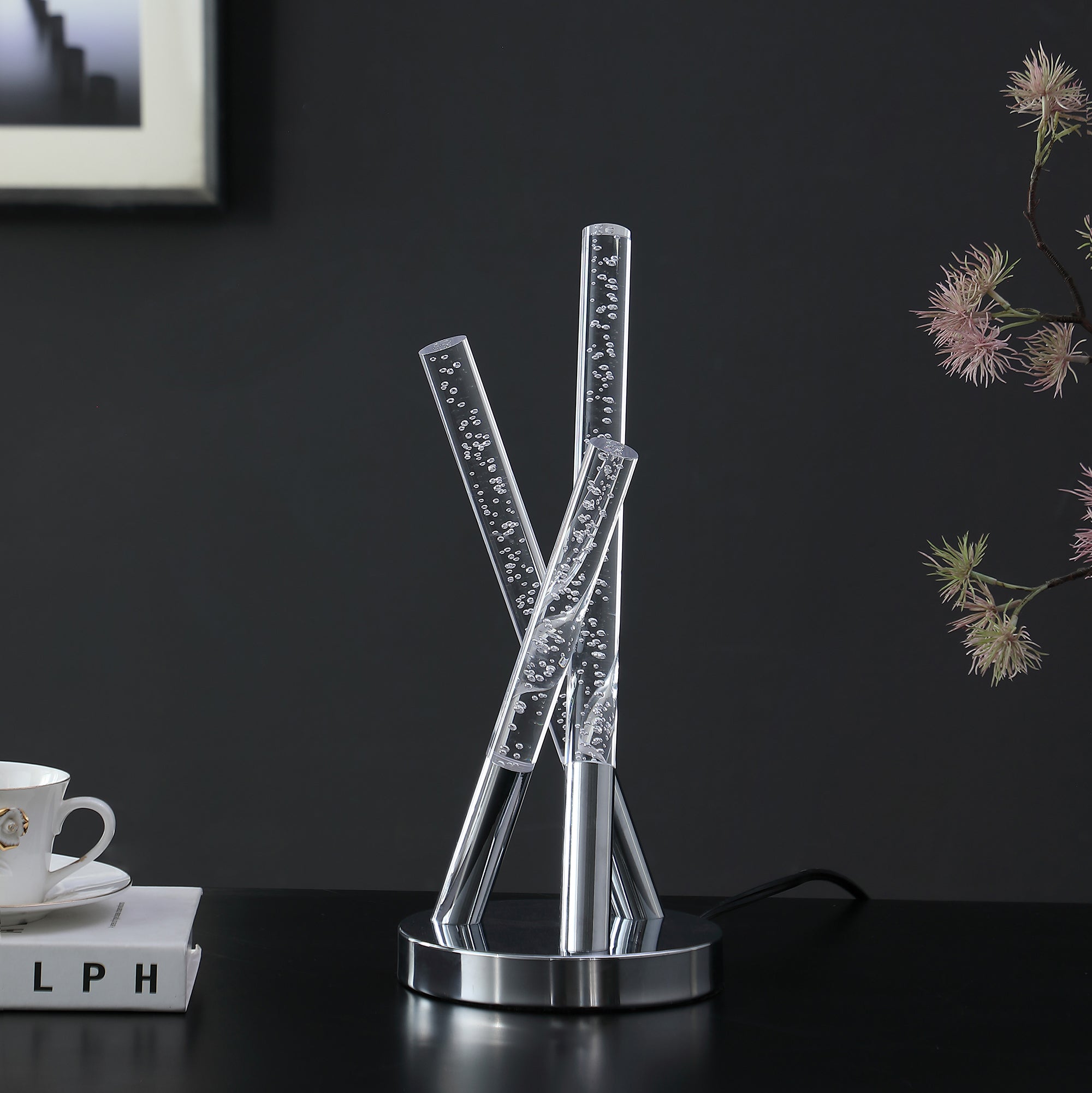 14.5" In Carina Modern 3 Acrylic Upright Leg Stix Led Silver Metal Table Lamp-zoom-4
