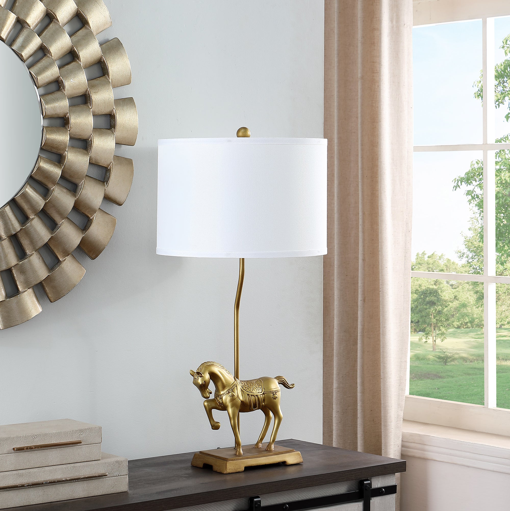 29.5" In Gold Royal Stallion Horse Resin Table Lamp-zoom-3