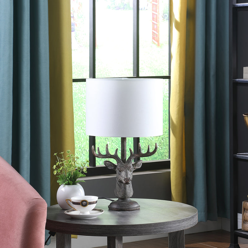 18" In Stag Elk Deer Bust Rustic Gray Polyresin Table Lamp-zoom-