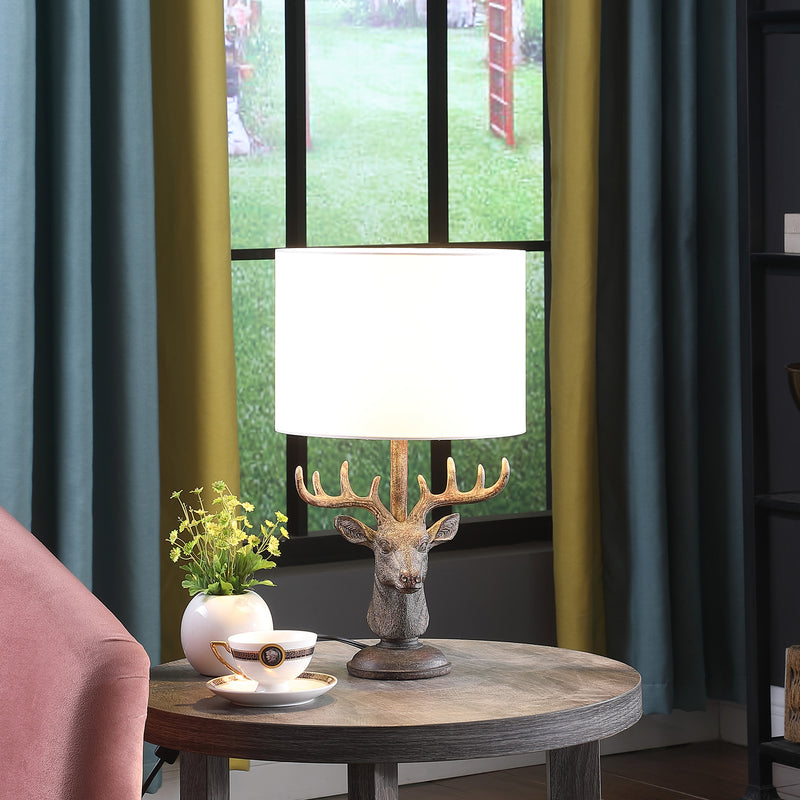 18" In Stag Elk Deer Bust Rustic Gray Polyresin Table Lamp-zoom-