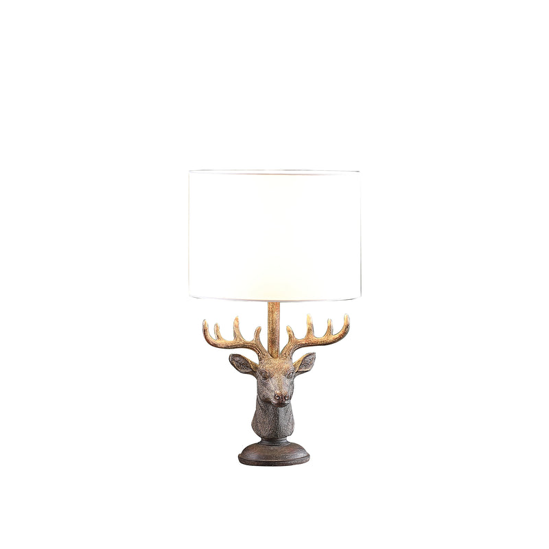 18" In Stag Elk Deer Bust Rustic Gray Polyresin Table Lamp-zoom-