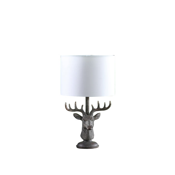 18 In Stag Elk Deer Bust Rustic Gray Polyresin Table Lamp
