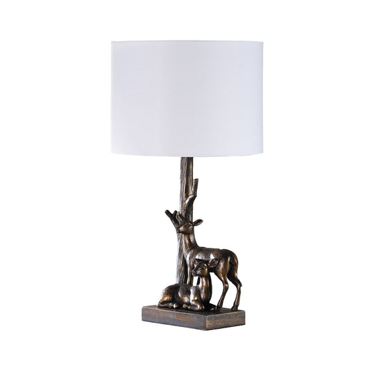 19.75" In Capreolus Bronze Western Roe Deers Polyresin Table Lamp