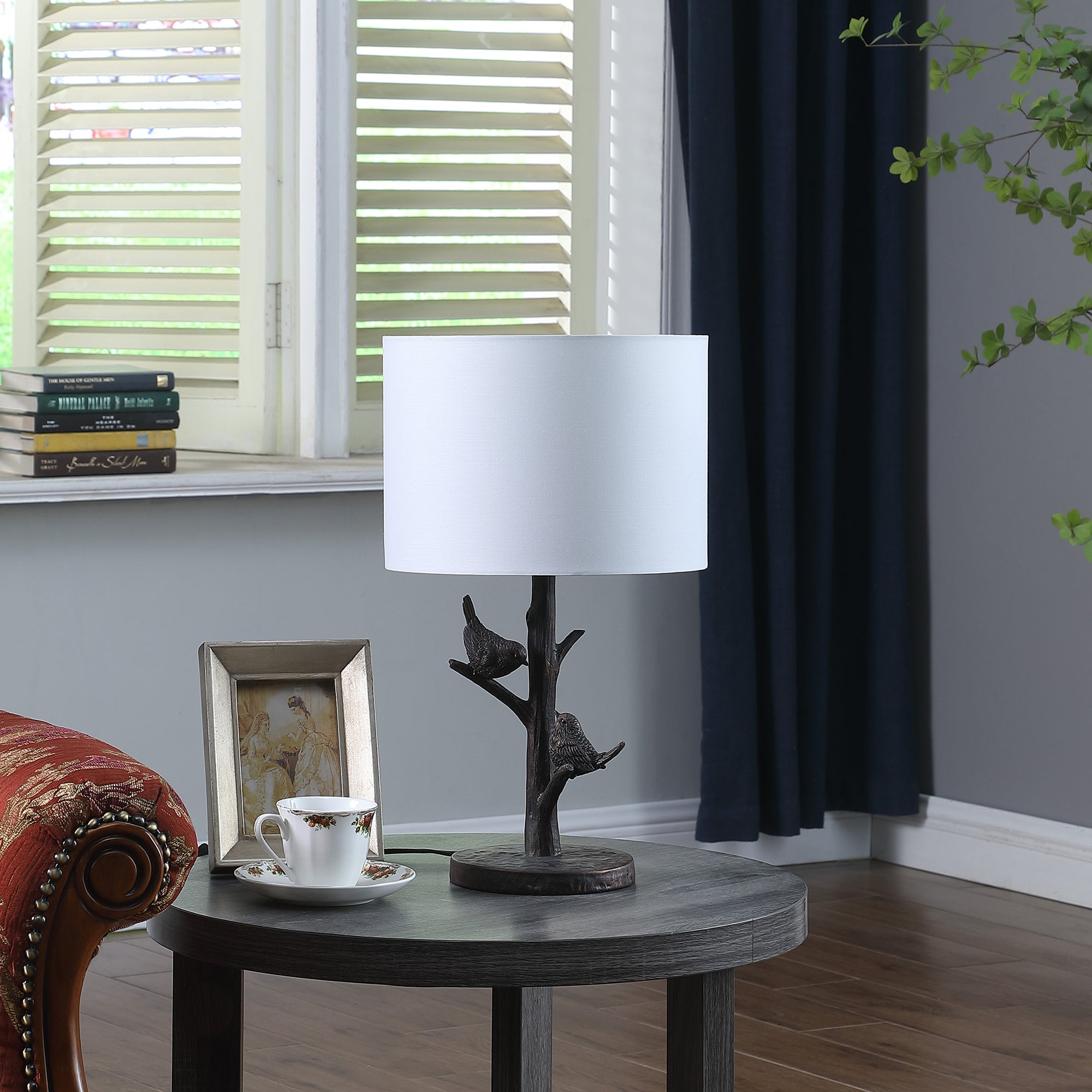 18" In Sparrow Birds On A Tree Bronze Polyresin Table Lamp-zoom-3