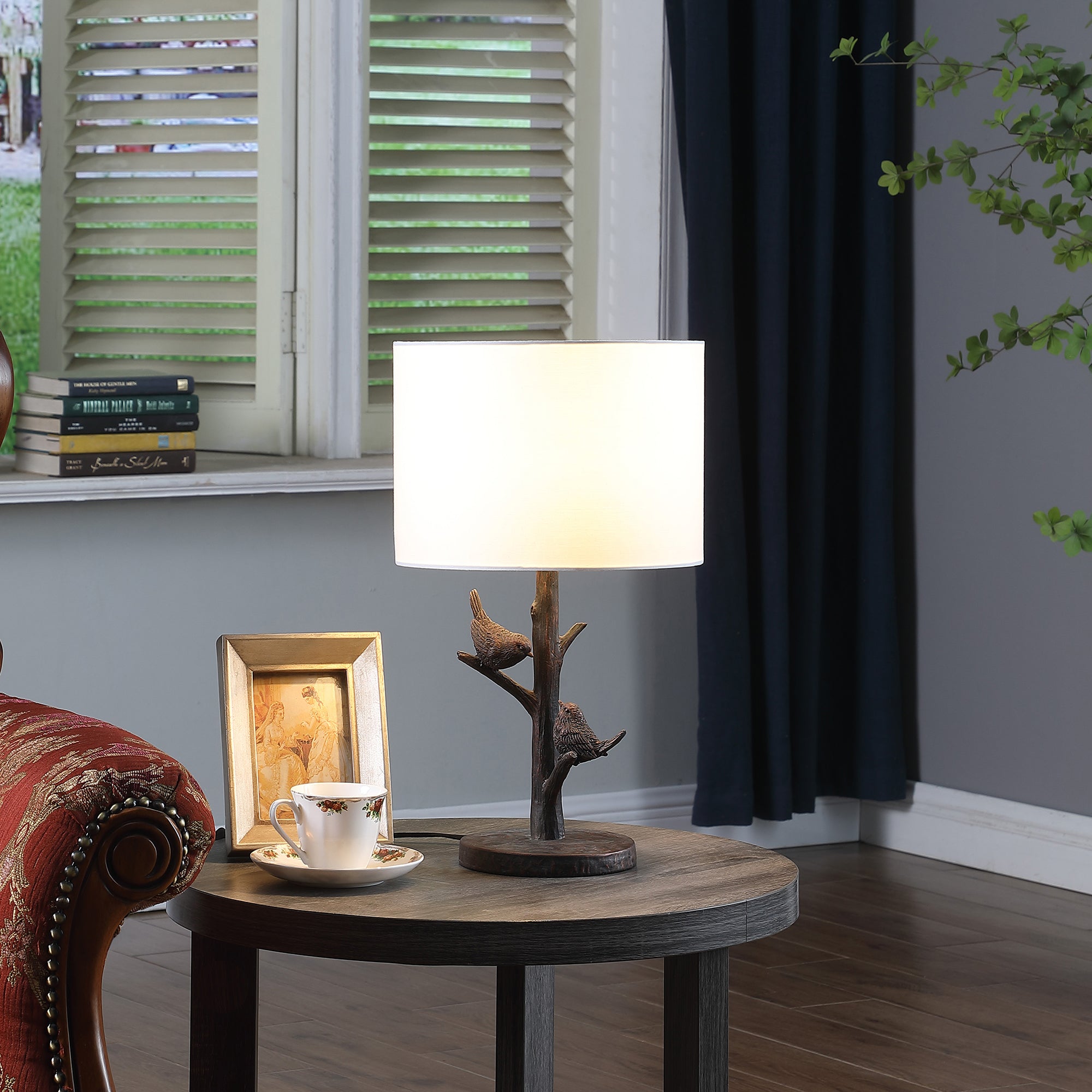 18" In Sparrow Birds On A Tree Bronze Polyresin Table Lamp-zoom-4
