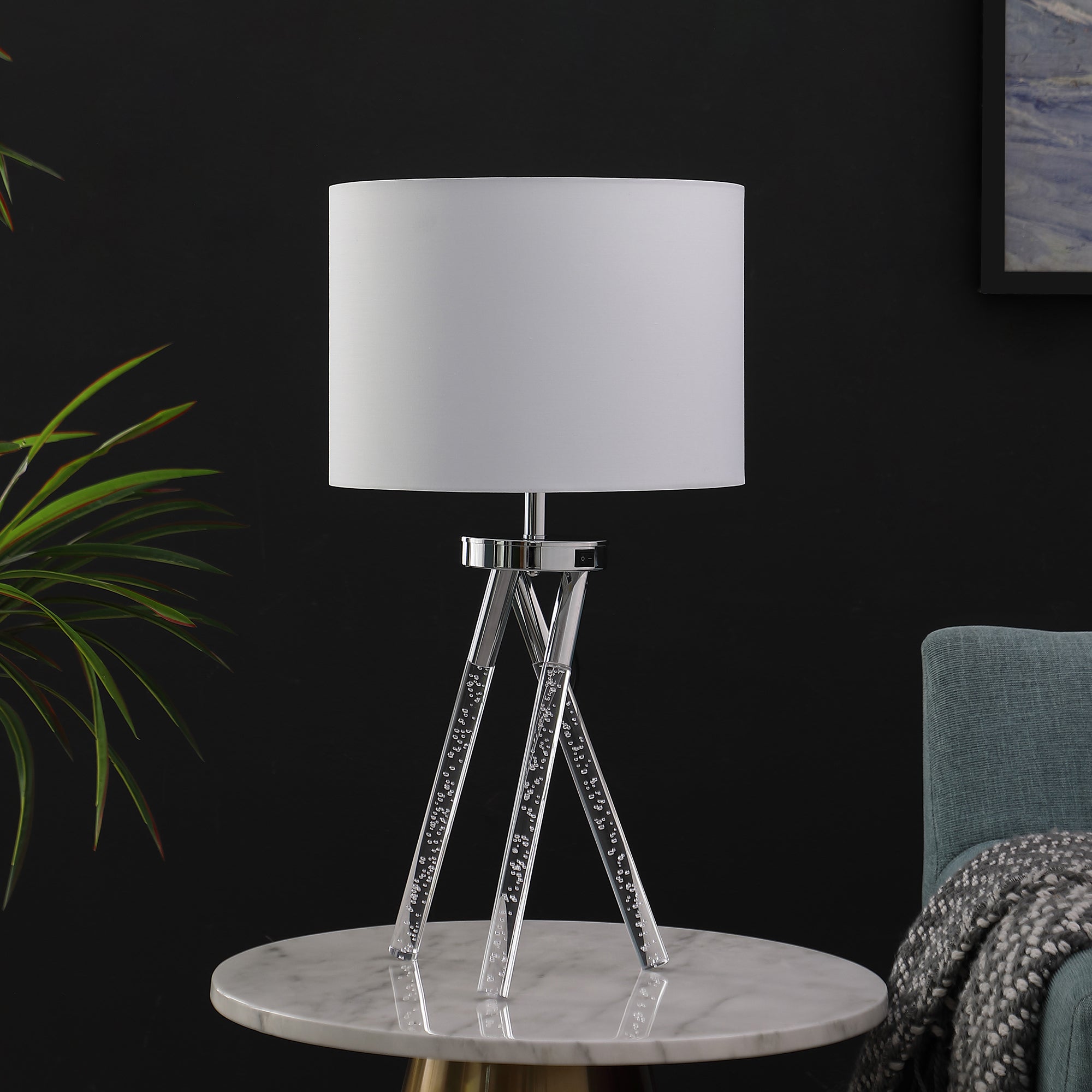 26.25" In Mid Century Birgit Led Acrylic Tapered Legs Silver Metal Table Lamp-zoom-3
