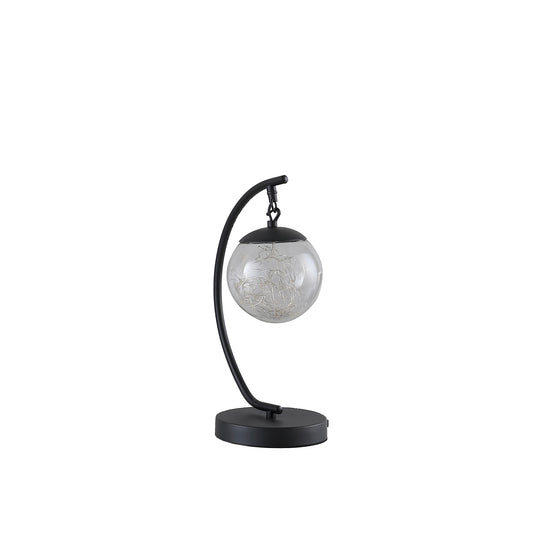 14" In Pendulum Multi-colored Led Glass Orb Black Metal Table Lamp W/ Usb Port