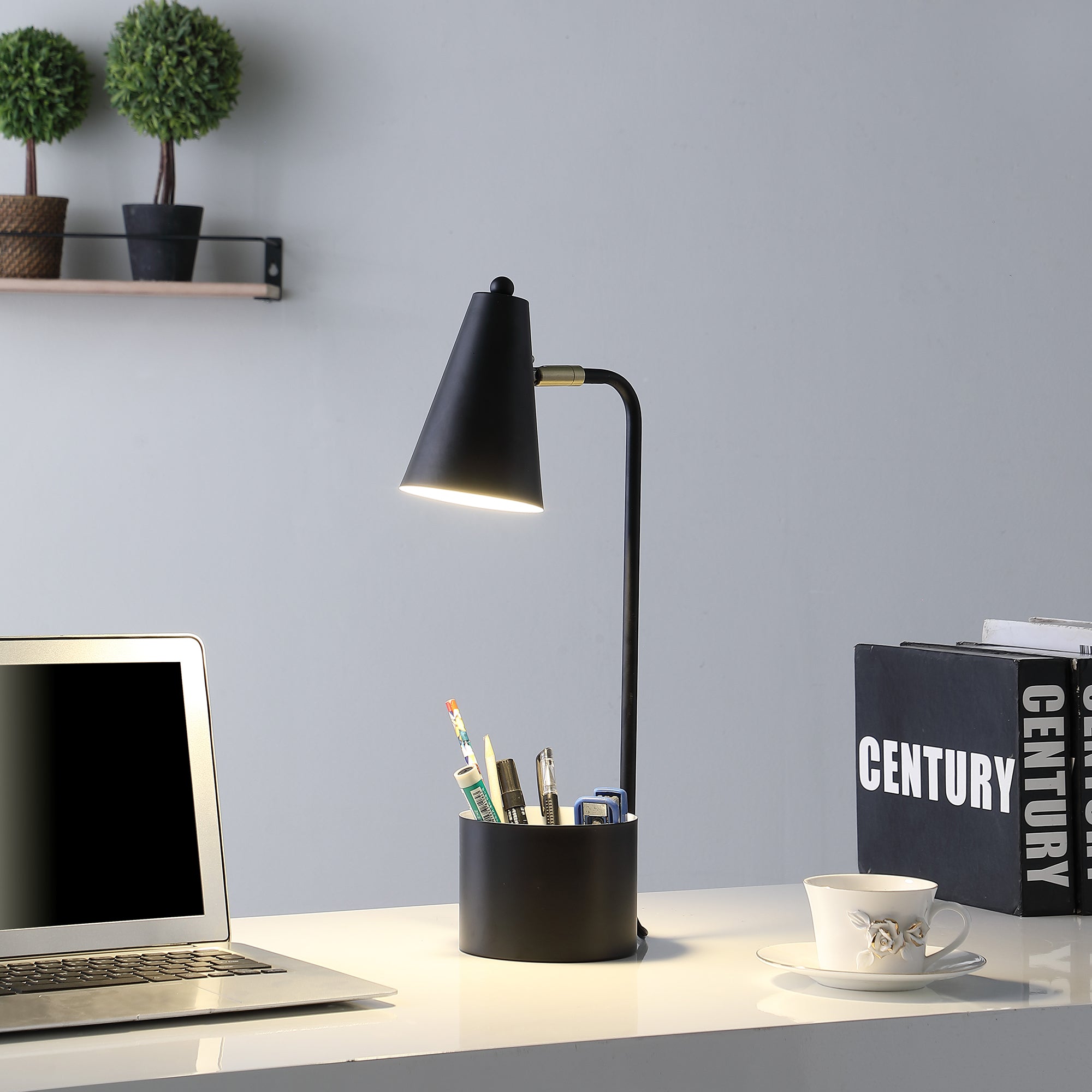 19.5" In Student Black Metal Task Desk Lamp W/ Organizer-zoom-4