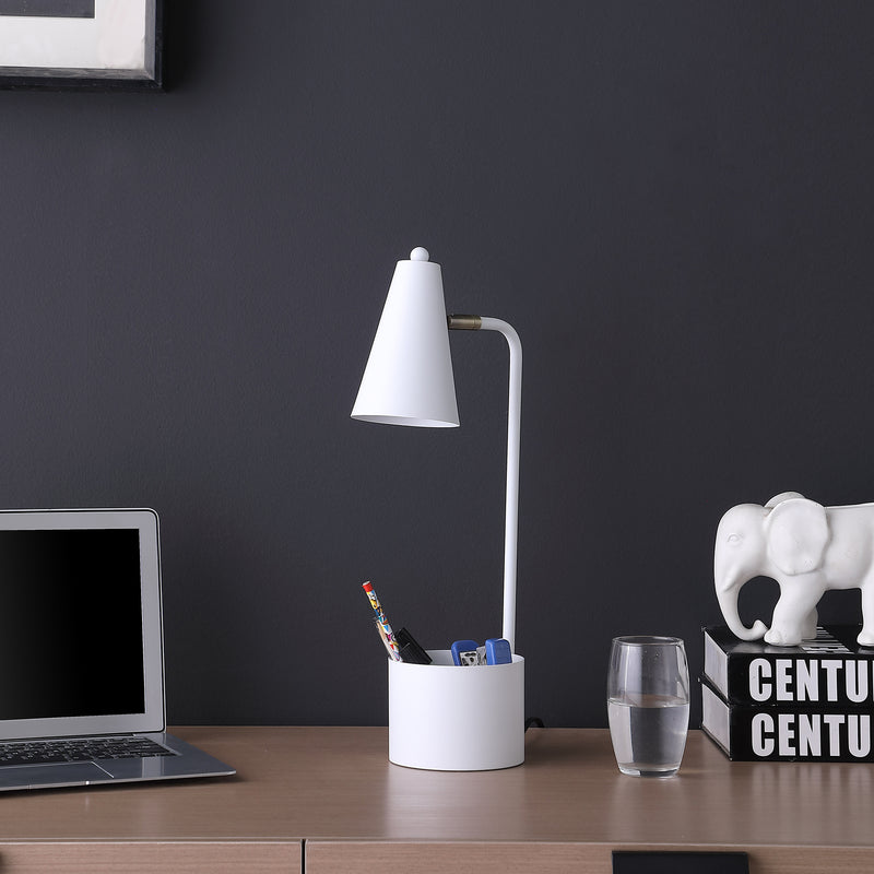19.5" In Student White Metal Task Desk Lamp W/ Organizer-zoom-