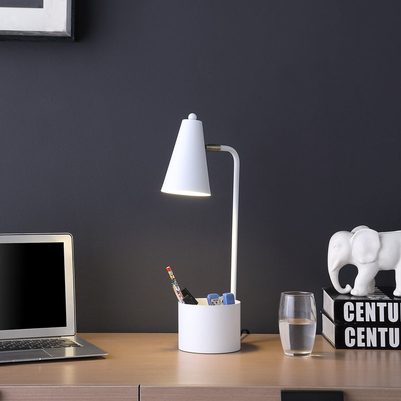 19.5" In Student White Metal Task Desk Lamp W/ Organizer-zoom-