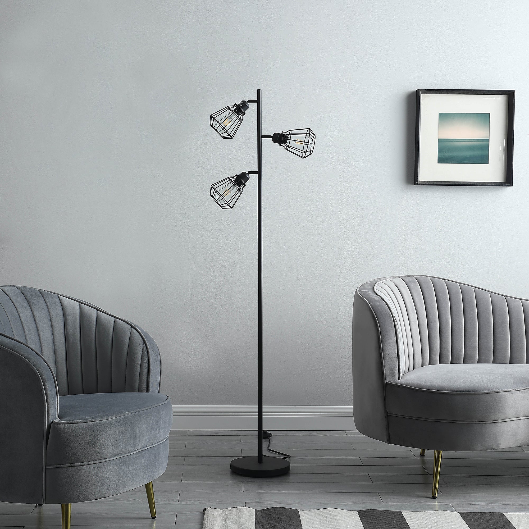 65" In Adjustable Cage Shade Industrial Farmhouse Metal Floor Lamp-zoom-3