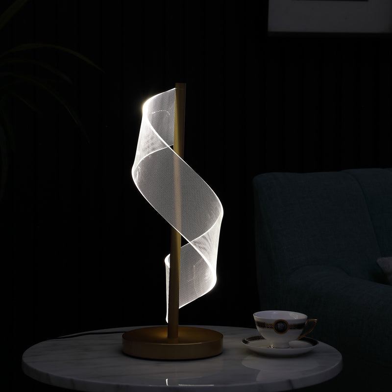 18.75" In Dinamo Modern "S" Wave Swirl Acrylic Led Brushed Gold Table Lamp-zoom-