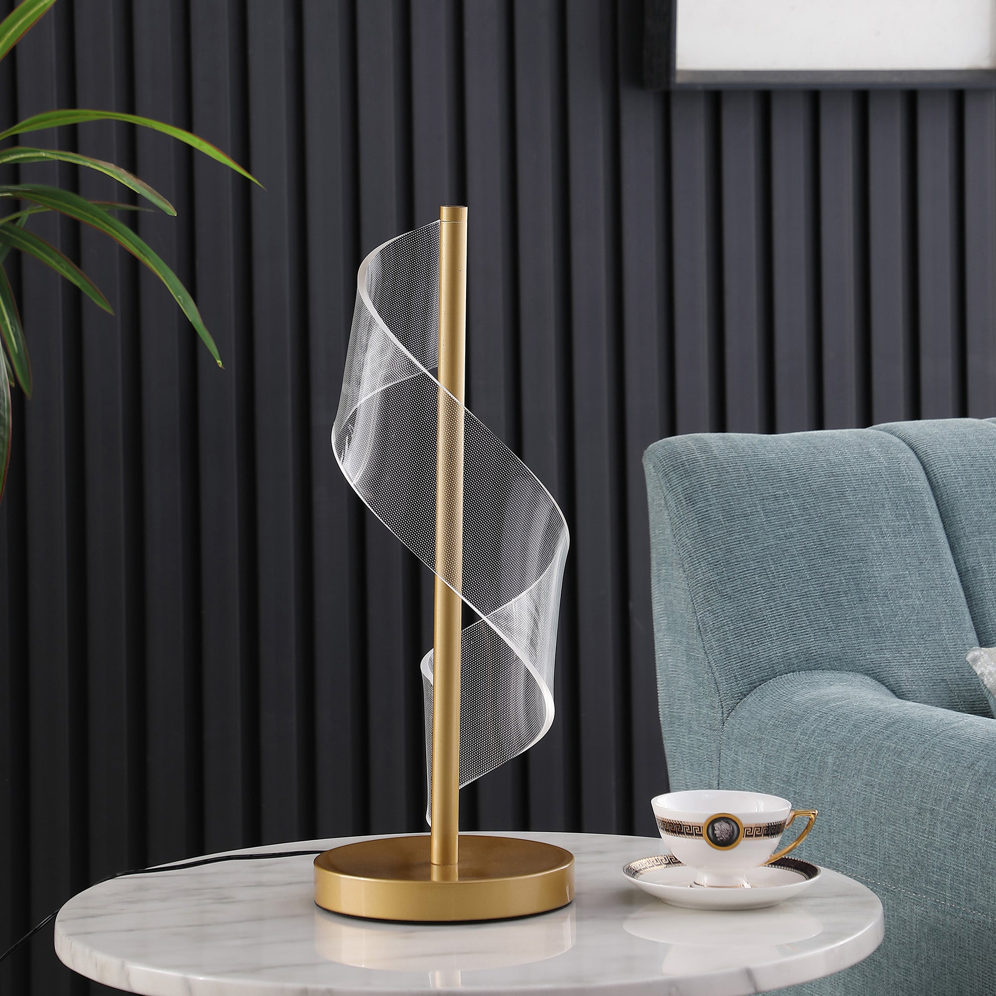 18.75" In Dinamo Modern "S" Wave Swirl Acrylic Led Brushed Gold Table Lamp-zoom-3