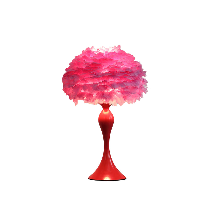 18.25"In Medium Pink Feather Aquina Glaze Red Metal Contour Glam Table Lamp-zoom-
