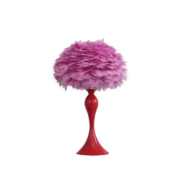 18.25In Medium Pink Feather Aquina Glaze Red Metal Contour Glam Table Lamp