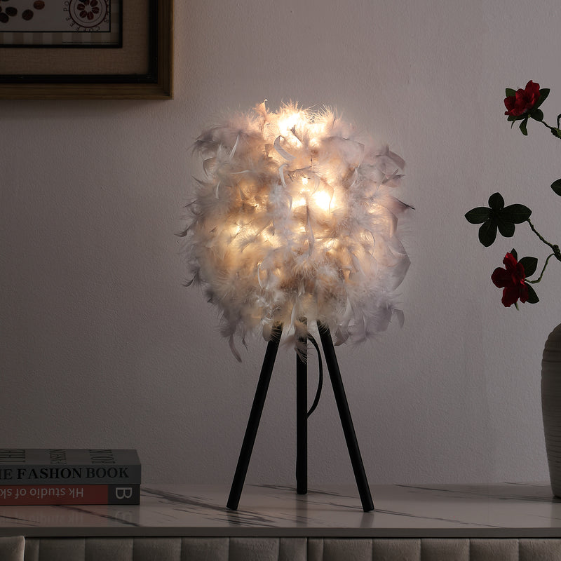 20.5" In Soft Gray Feather Shade Modern Tripod Metal Table Lamp-zoom-