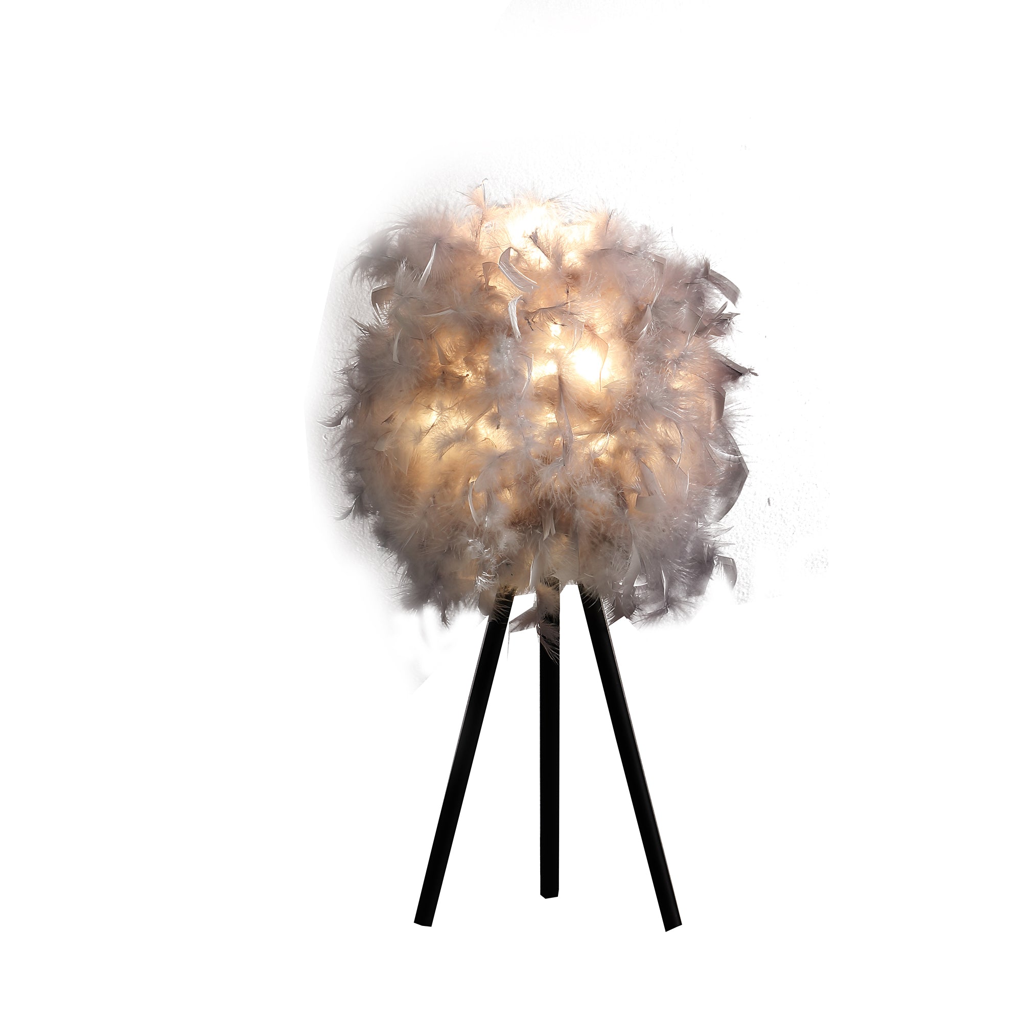 20.5" In Soft Gray Feather Shade Modern Tripod Metal Table Lamp-zoom-2
