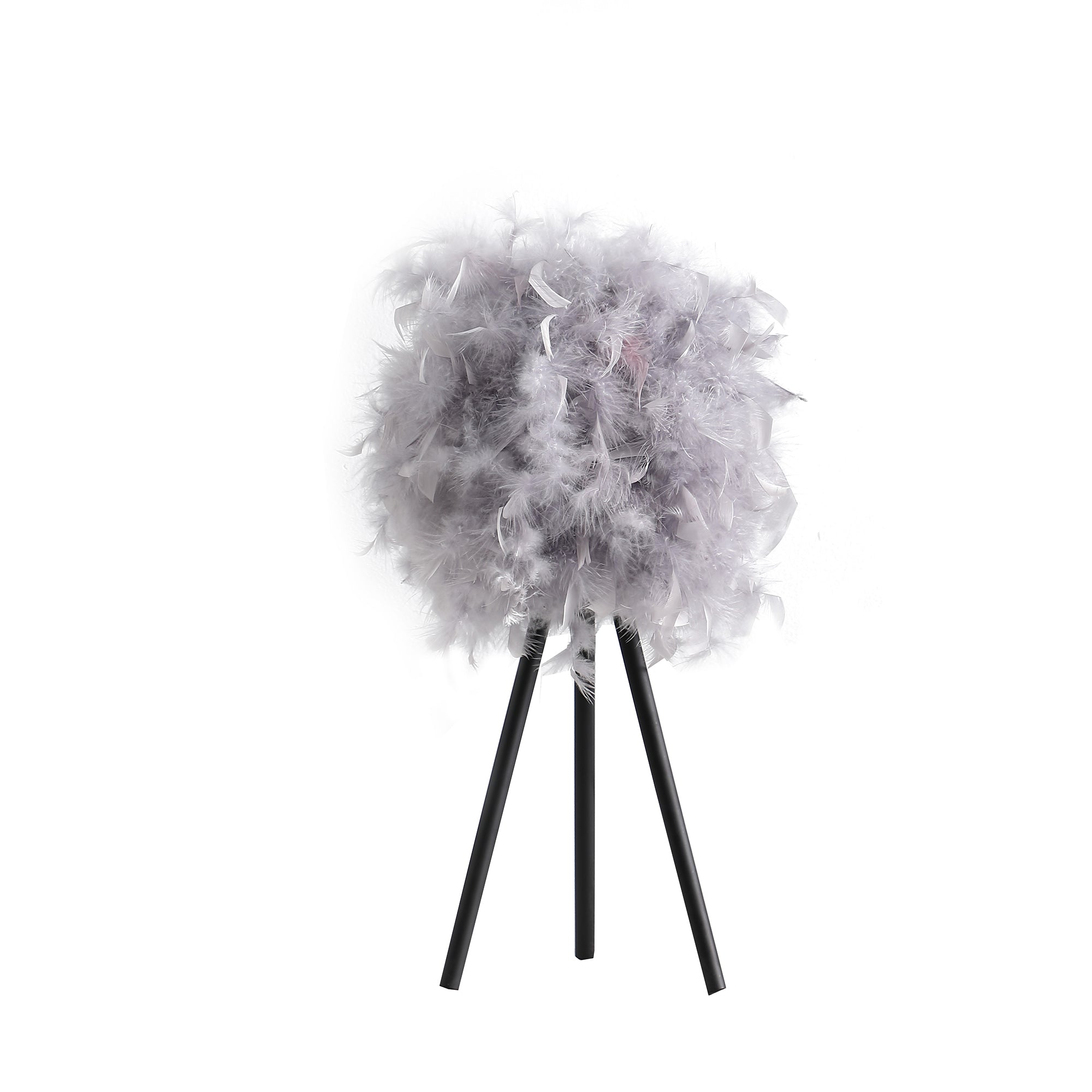 20.5" In Soft Gray Feather Shade Modern Tripod Metal Table Lamp-zoom-1
