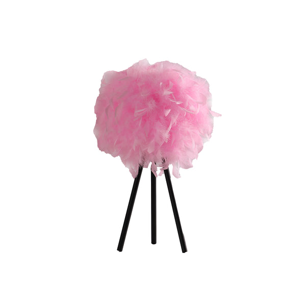 20.5 In Hot Pink Feather Shade Tripod Modern Metal Table Lamp