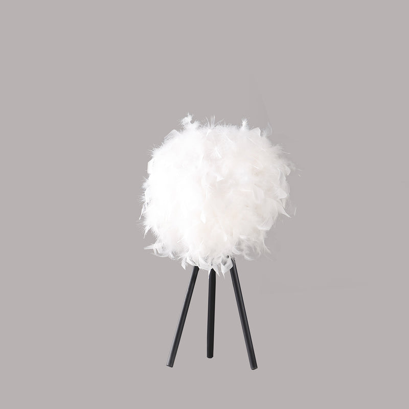 20.5" In Pure White Feather Shade Tripod Modern Metal Table Lamp-zoom-