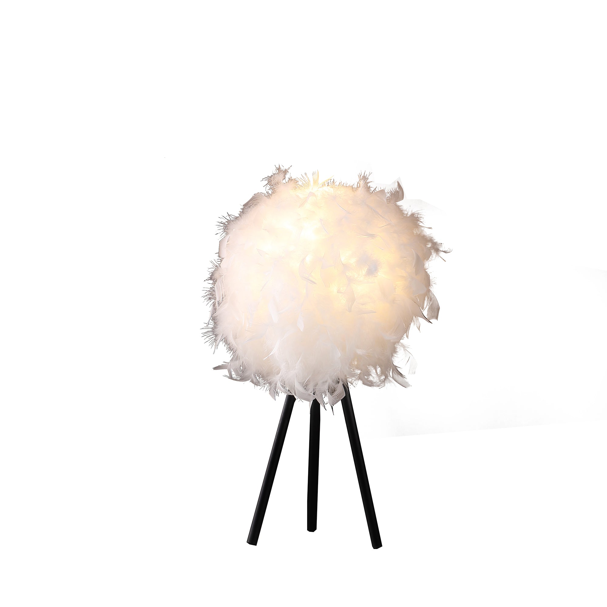 20.5" In Pure White Feather Shade Tripod Modern Metal Table Lamp-zoom-2