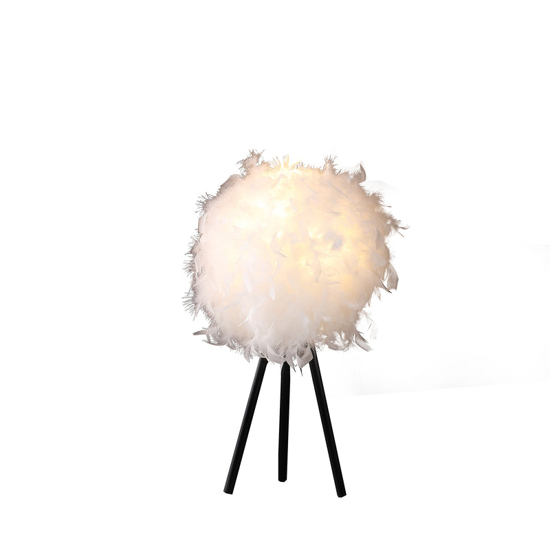 20.5" In Pure White Feather Shade Tripod Modern Metal Table Lamp-zoom-
