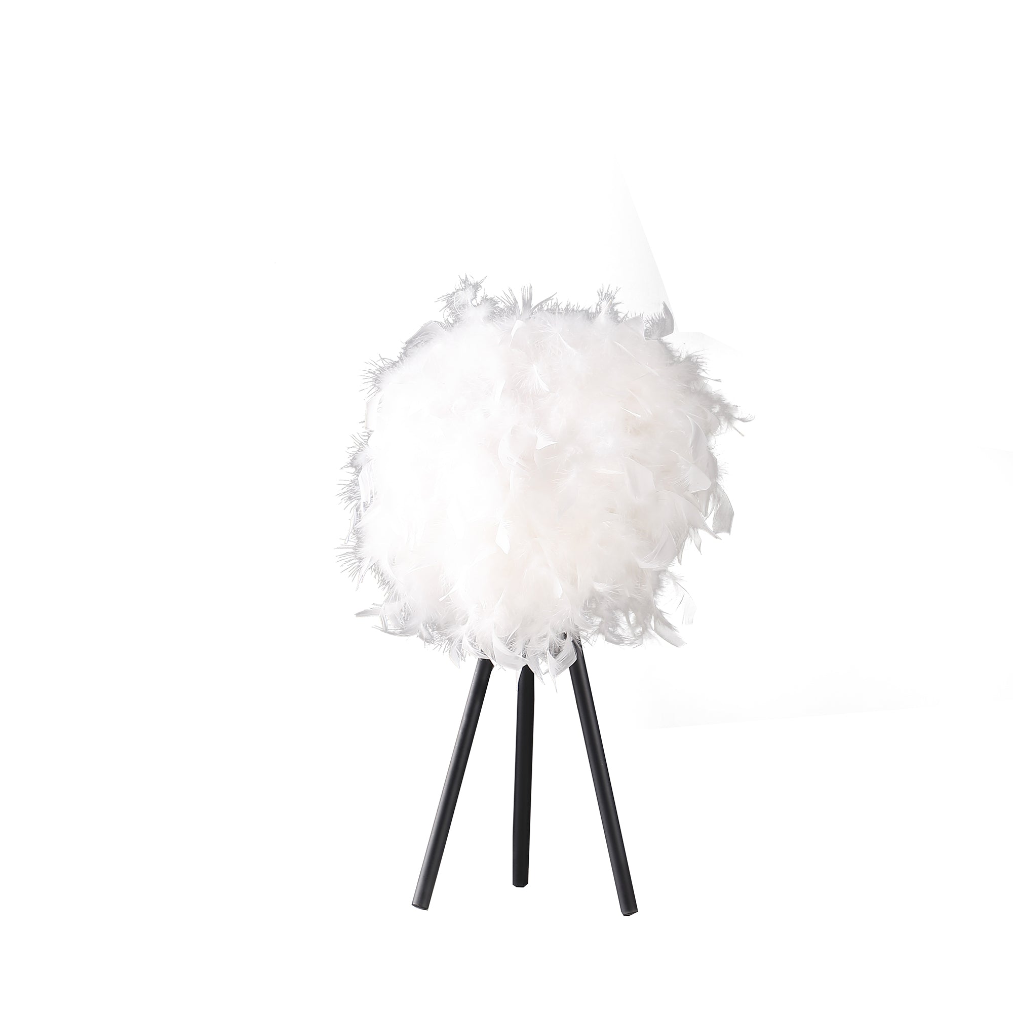 20.5" In Pure White Feather Shade Tripod Modern Metal Table Lamp-zoom-1