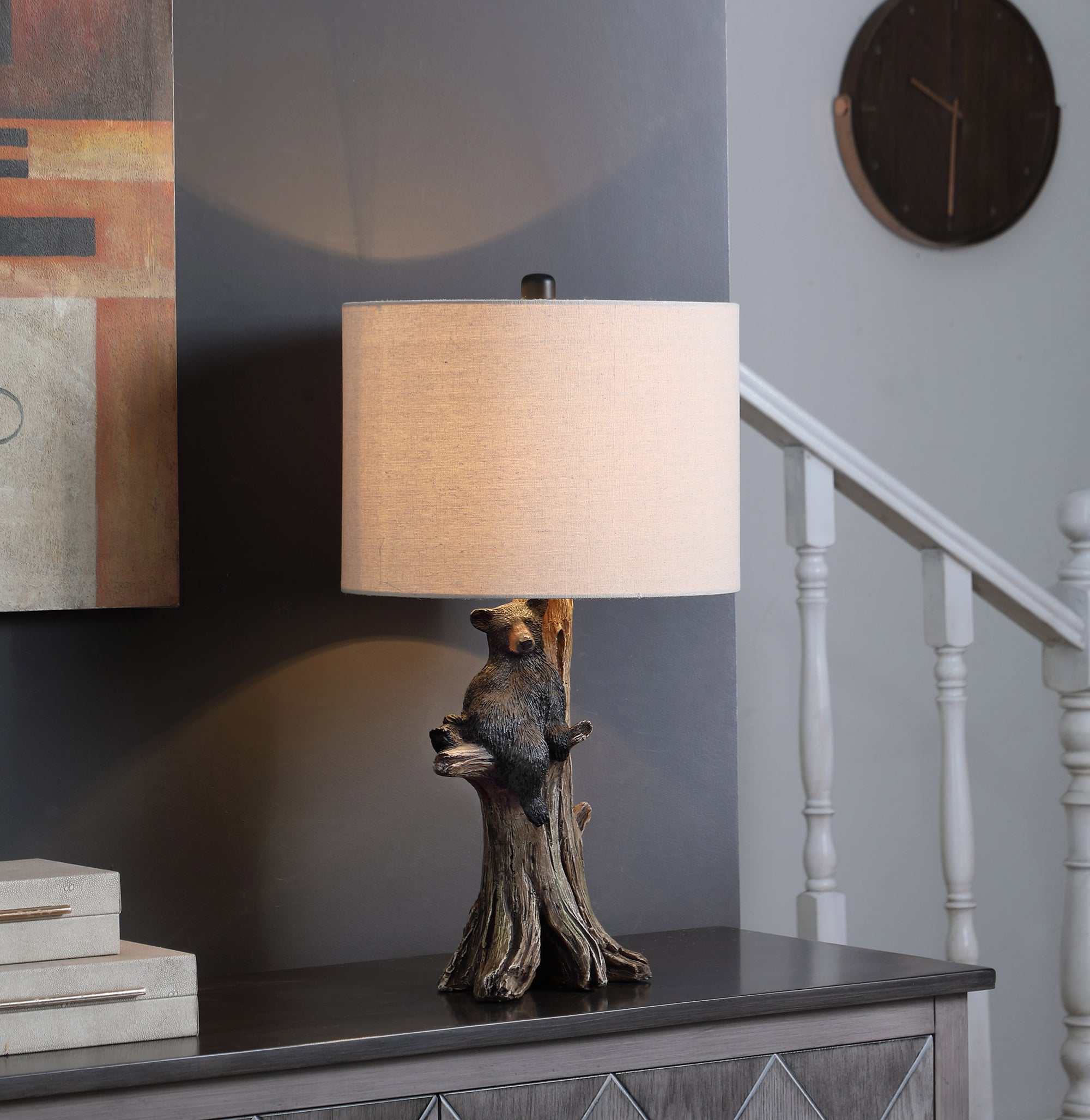 24.75" In Black Bear On A Tree Polyresin Table Lamp-zoom-4