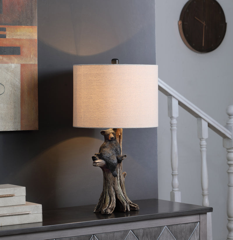 24.75" In Black Bear On A Tree Polyresin Table Lamp-zoom-
