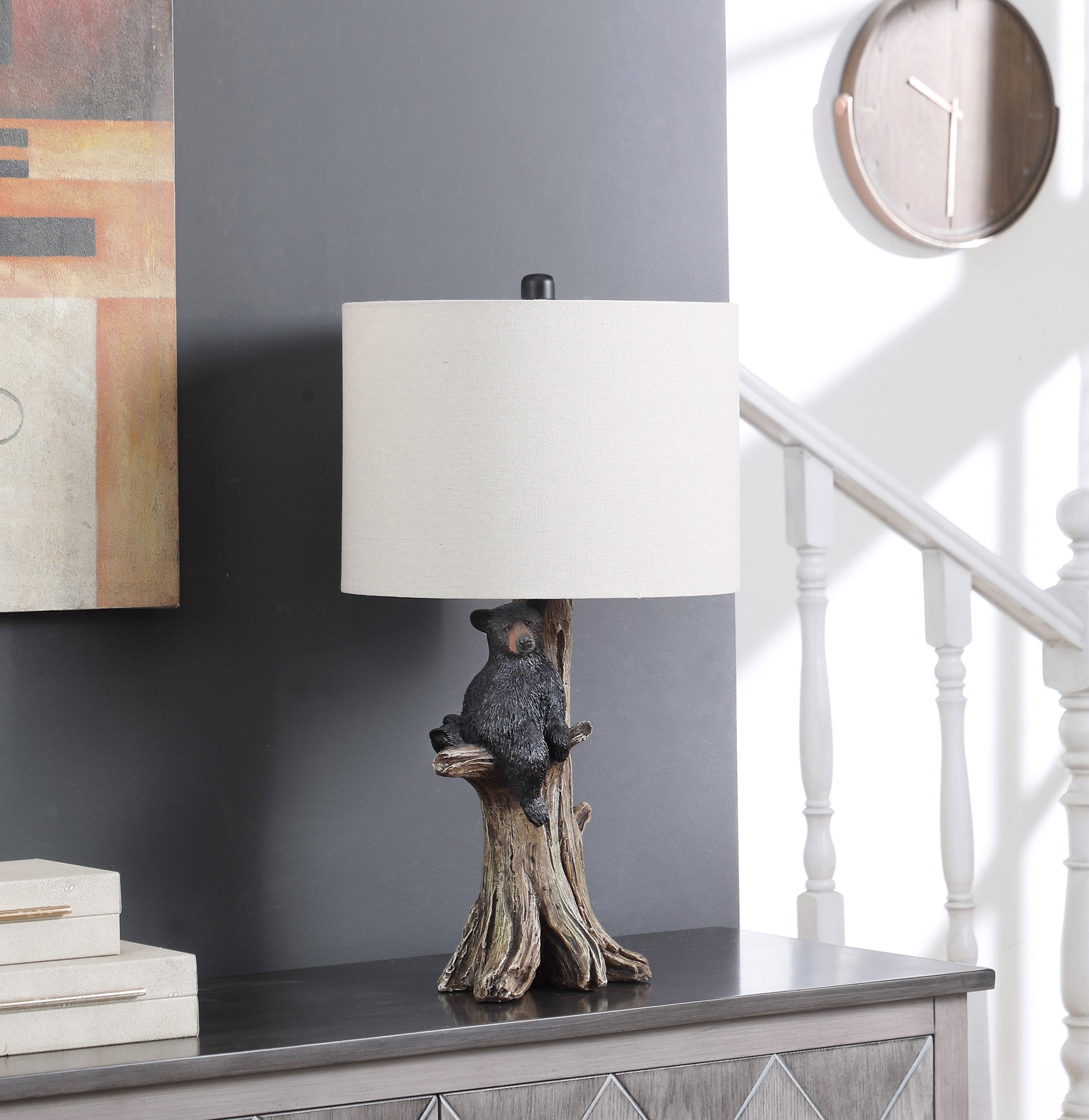 24.75" In Black Bear On A Tree Polyresin Table Lamp-zoom-3