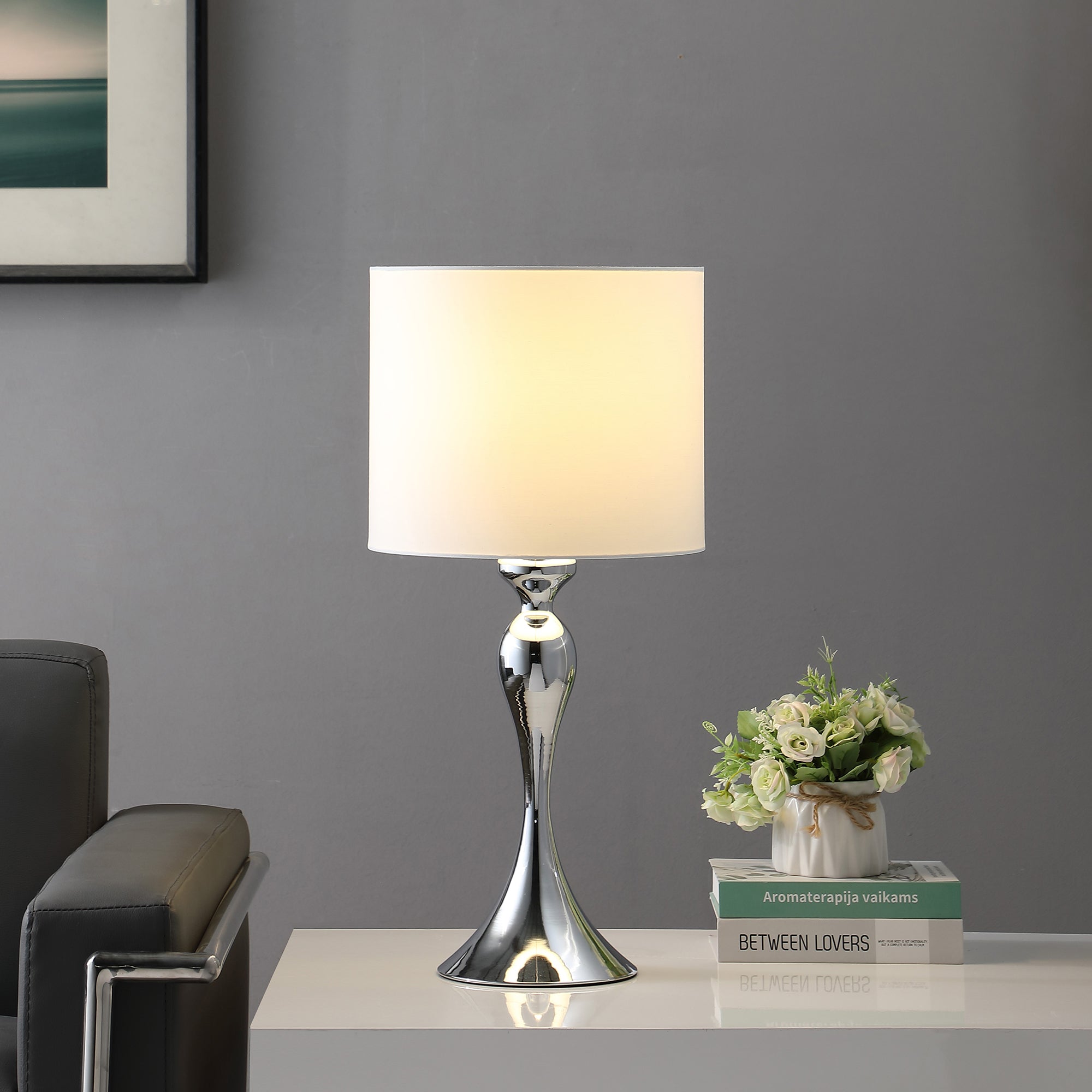 24.5" In Bailey Dark Silver Chrome Modern Candlestick Metal Table Lamp-zoom-4