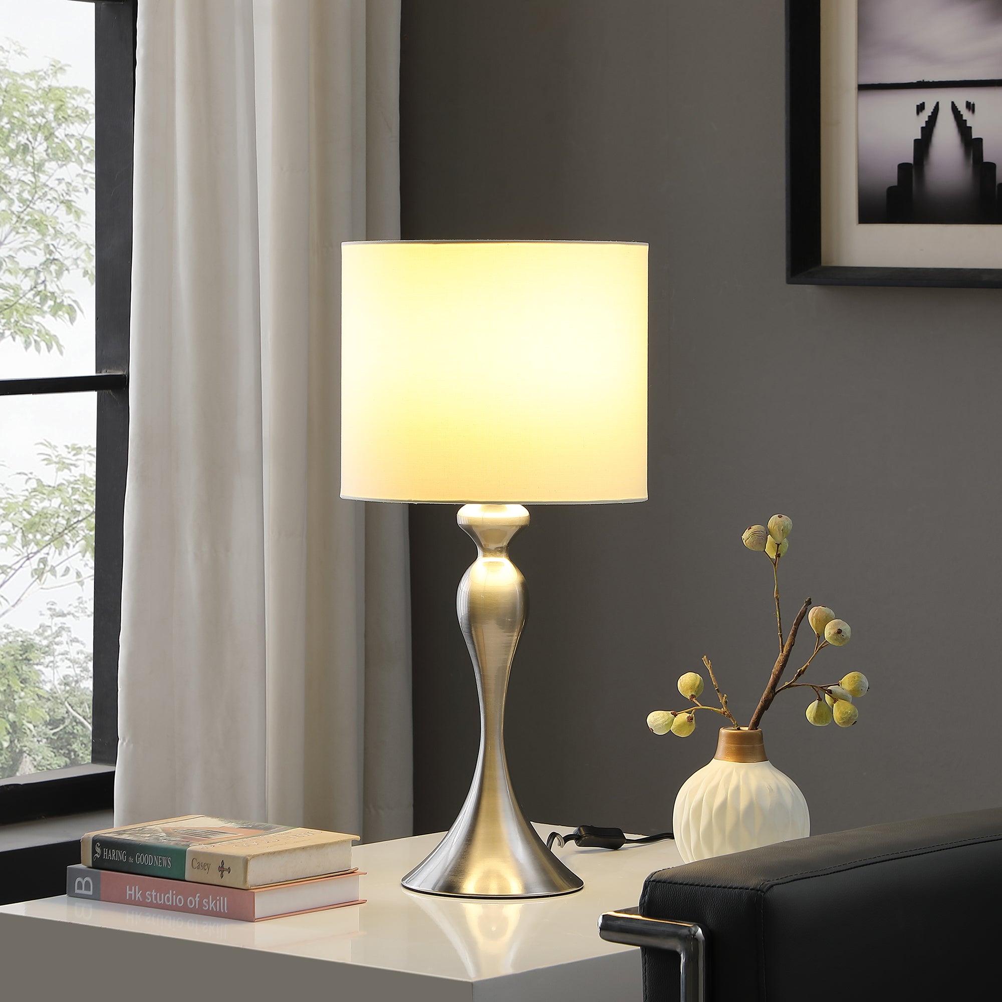 24.5" In Bailey Brushed Silver Modern Candlestick Metal Table Lamp-zoom-4
