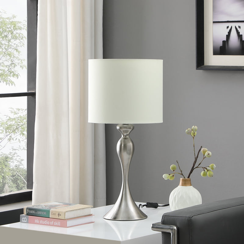 24.5" In Bailey Brushed Silver Modern Candlestick Metal Table Lamp-zoom-