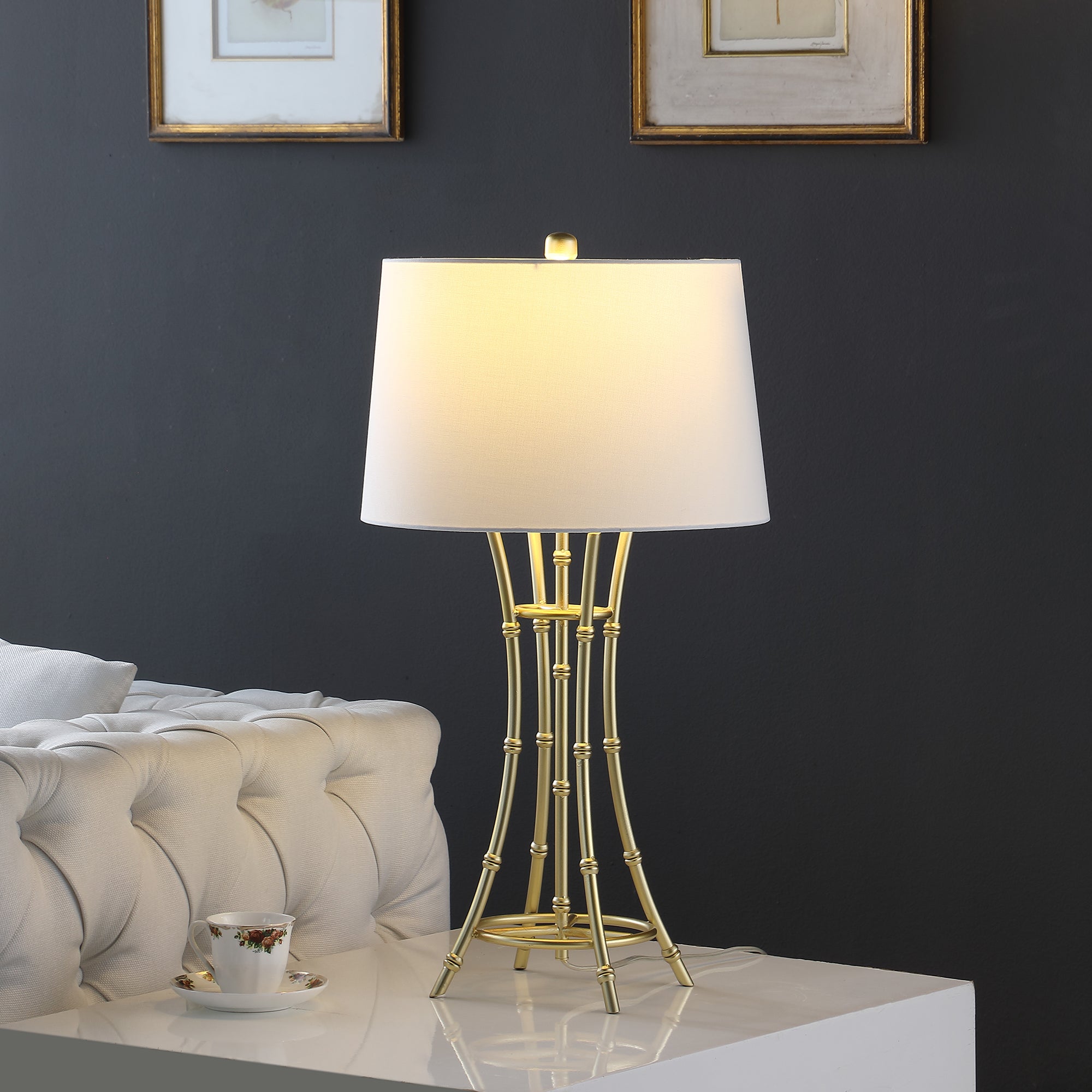 29.25" In Kiara Modern Satin Brushed Gold Bamboo Metal Table Lamp-zoom-4