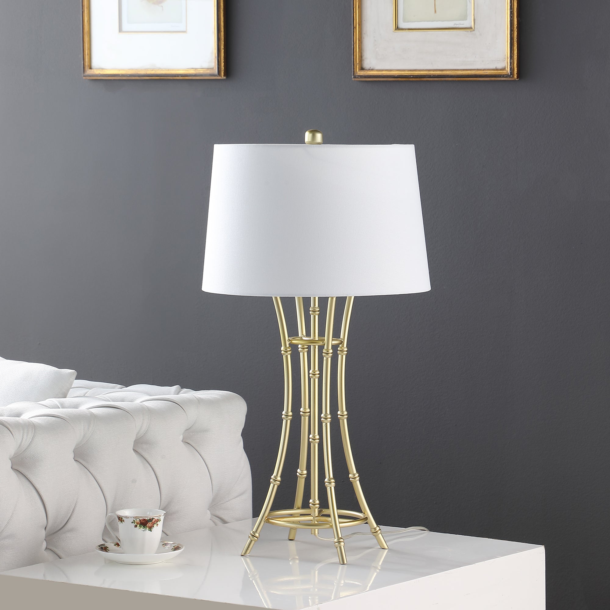 29.25" In Kiara Modern Satin Brushed Gold Bamboo Metal Table Lamp-zoom-3